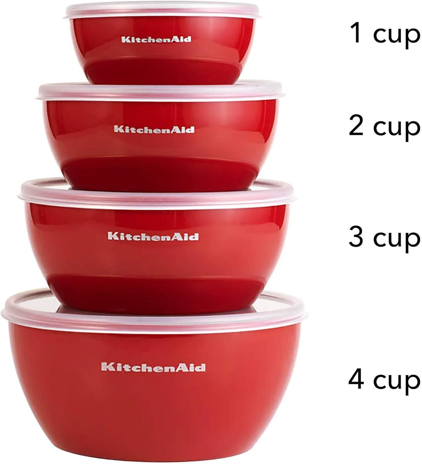 کاسه های آماده سازی کلاسیک KitchenAid با درب، ست 4 عددی، قرمز امپایر