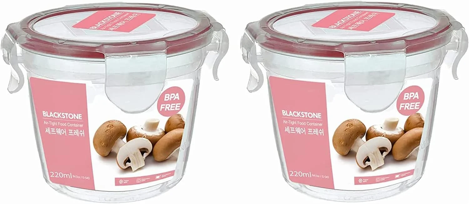 ست 2 عددی ظرف غذای گرد BLACKSTONE با درب محکم، ظرف غذای آشپزخانه برای کلوچه، آب نبات، تنقلات و موارد دیگر. (220 میلی لیتر)