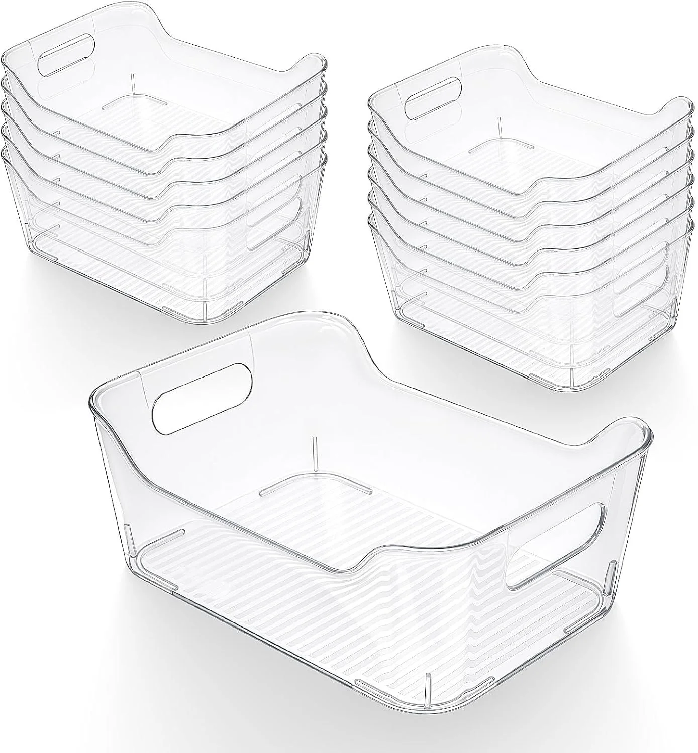 ظروف نگهداری پلاستیکی شفاف، ظروف سازمان دهنده قابل انباشت با دستگیره برای انبار، یخچال، فریزر، حمام، جعبه های نگهداری شفاف چند منظوره برای راه حل های صرفه جویی در فضای خانه و آشپزخانه