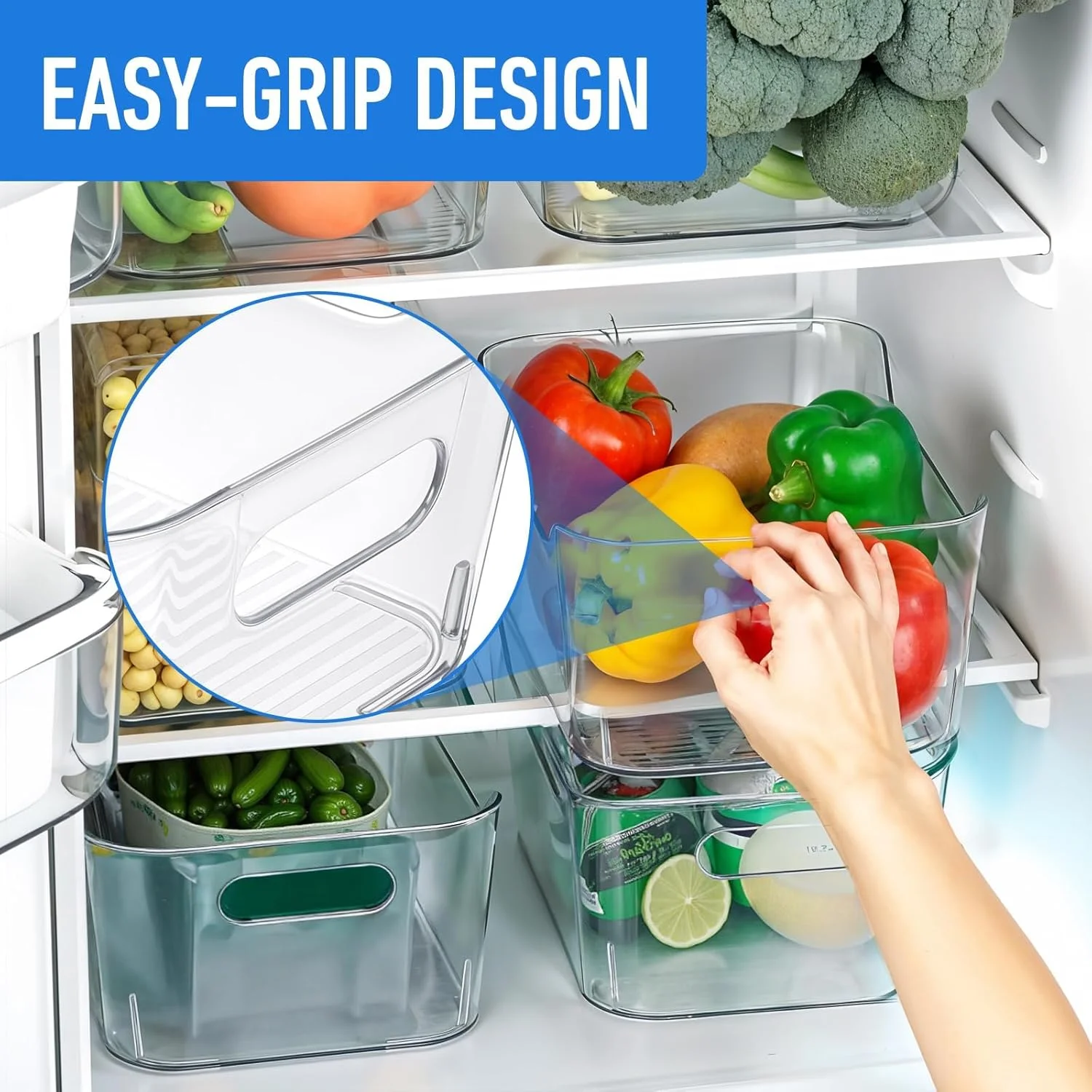 ظروف نگهداری پلاستیکی شفاف، ظروف سازمان دهنده قابل انباشت با دستگیره برای انبار، یخچال، فریزر، حمام، جعبه های نگهداری شفاف چند منظوره برای راه حل های صرفه جویی در فضای خانه و آشپزخانه