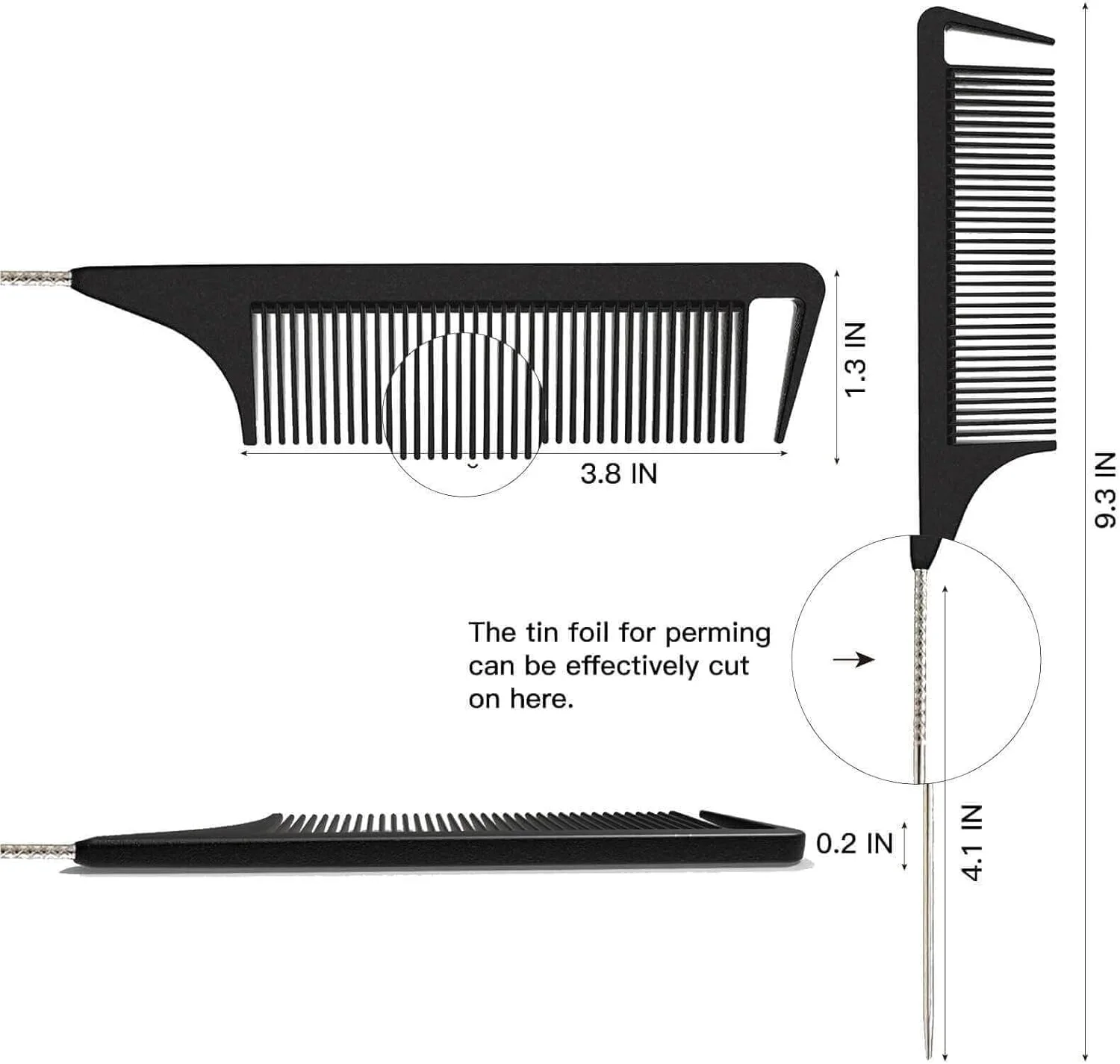 شانه دم موشی یومفلان، شانه دم باریک نایلونی برای باز کردن گره مو، پوش دادن و جدا کردن مو با دم فلزی استیل مناسب برای انواع مو (مشکی)