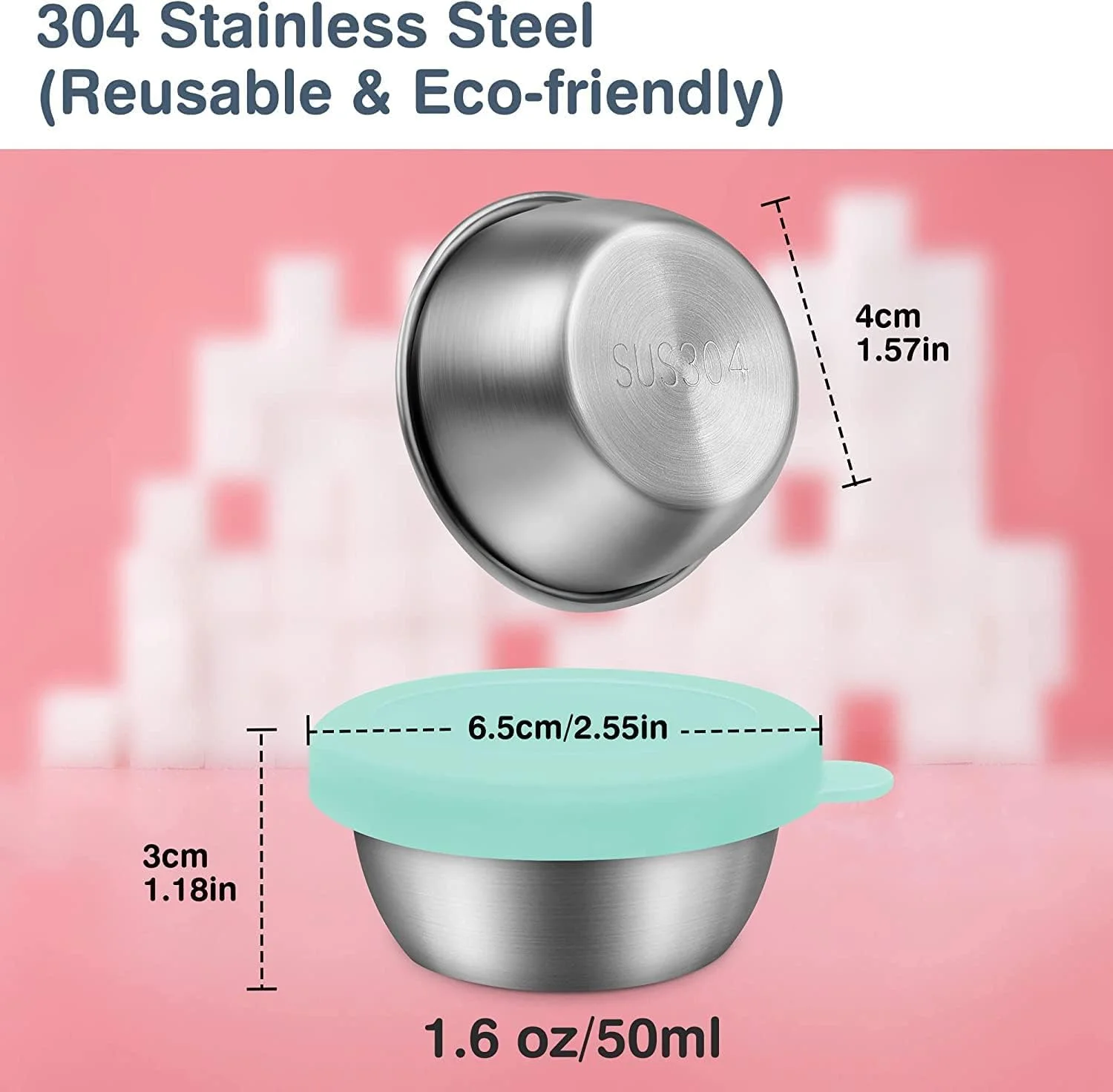 ظروف سس 6 عددی Coolchic، ظروف چاشنی قابل استفاده مجدد Coolchic 6 x 3.5 سانتی‌متری، ظرف سس سالاد استیل ضد زنگ، درب‌های سیلیکونی ضد نشت برای جعبه بنتو ناهار، پیک نیک و مسافرت