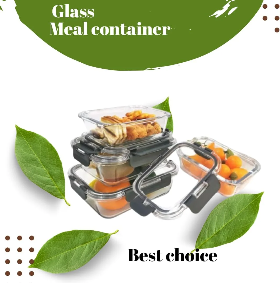 ظروف شیشه ای آماده سازی غذا، بسته 4 عددی، با درب های قفل دار ضد نشت، ظروف نگهداری مواد غذایی ایمن برای مایکروویو، فر، فریزر و ماشین ظرفشویی، بدون BPA، مشکی