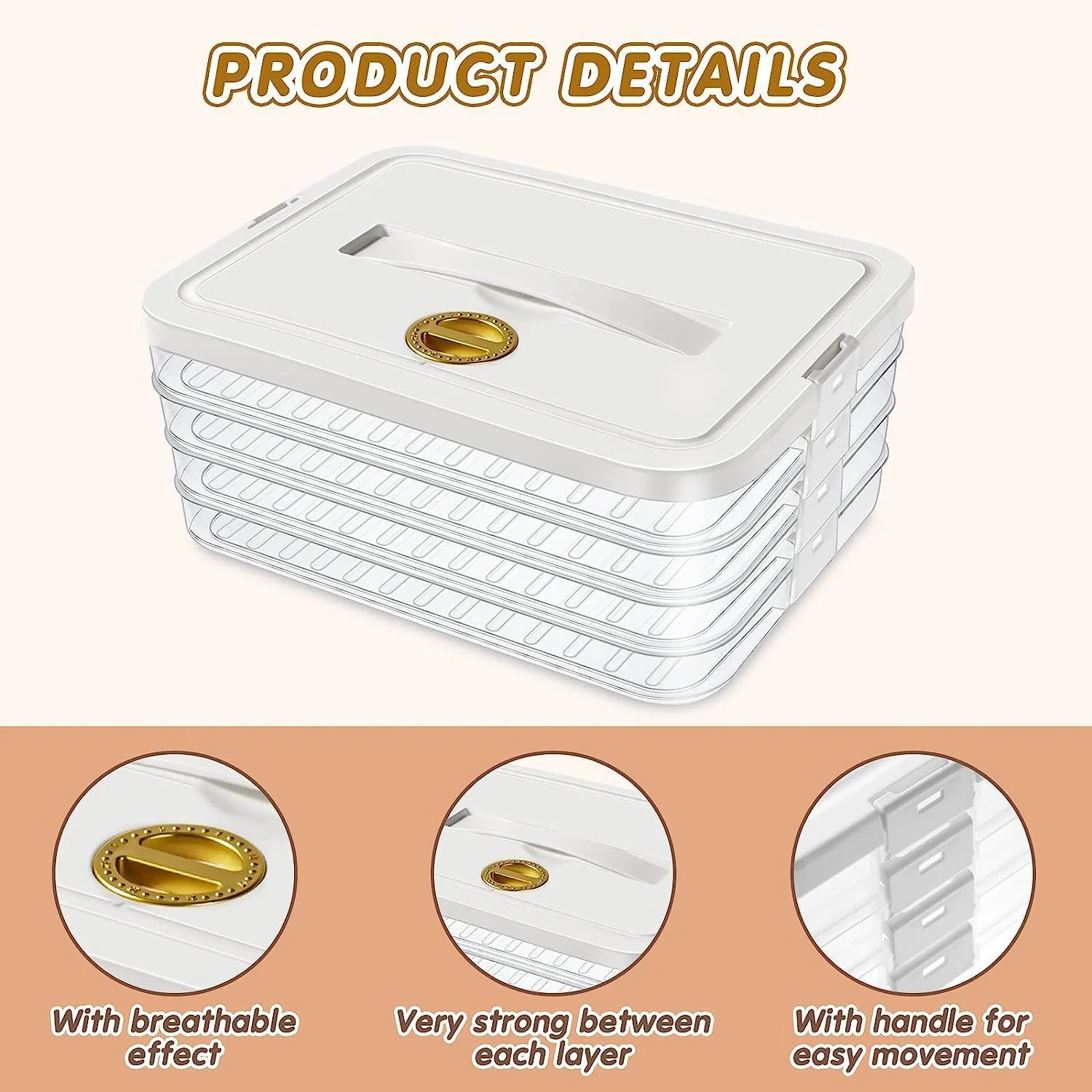 جعبه نگهداری 4 لایه پیراشکی NALACAL، ظروف نگهداری مواد غذایی قابل چیدن با درب، برای نگهداری پیراشکی، میوه و سبزیجات در فریزر و یخچال (سفید)