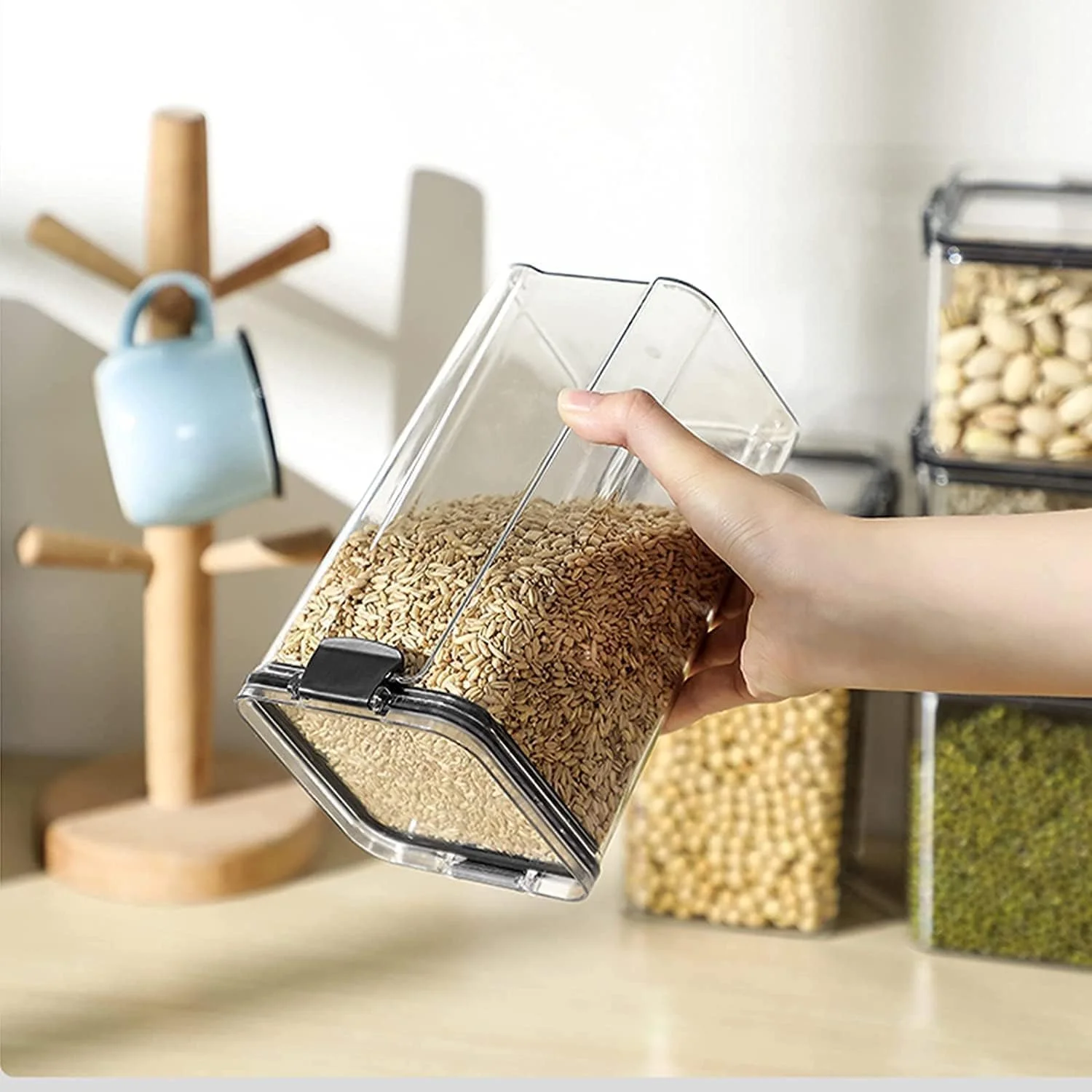 ظروف نگهداری مواد غذایی درب دار AUTOYSUR، ظروف سازماندهی آشپزخانه و انبار برای نگهداری مواد غذایی فله با درب های قفل آسان برای غلات، برنج، آرد و حبوبات - بدون BPA (2 عدد 1800 میلی لیتر)