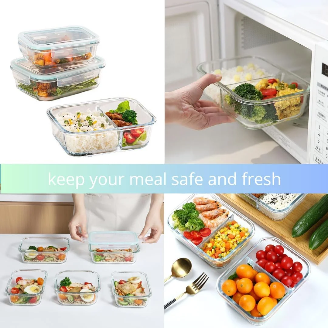 ظروف شیشه ای آماده سازی غذا، بسته 4 عددی، با درب های قفل دار ضد نشت، ظروف نگهداری مواد غذایی ایمن برای مایکروویو، فر، فریزر و ماشین ظرفشویی، بدون BPA، مشکی