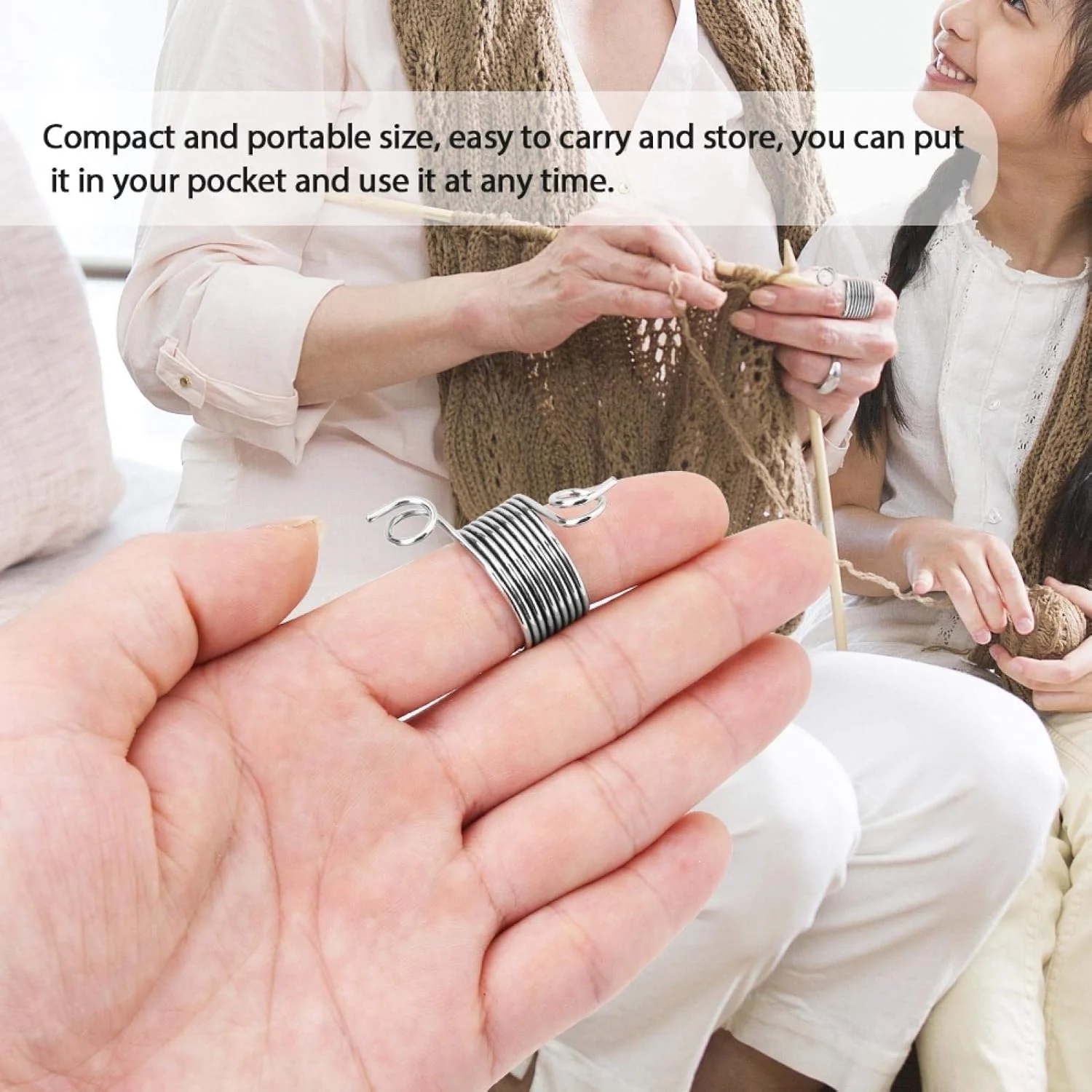 حلقه بافندگی انگشتی قلاب بافی، نخ انگشتی قابل تنظیم، راهنمای بافندگی استیل ضد زنگ، حلقه های قلاب بافی، لوازم جانبی بافتنی