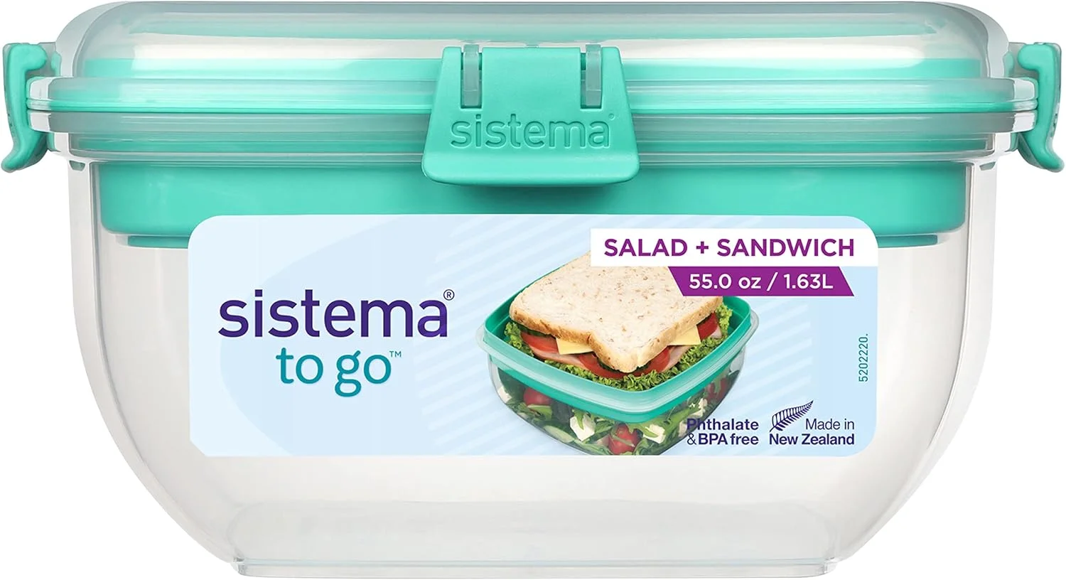 ظرف سالاد و ساندویچ 1.63 لیتری سیستما مدل 21358، پلی پروپیلن، نعنایی فیروزه ای