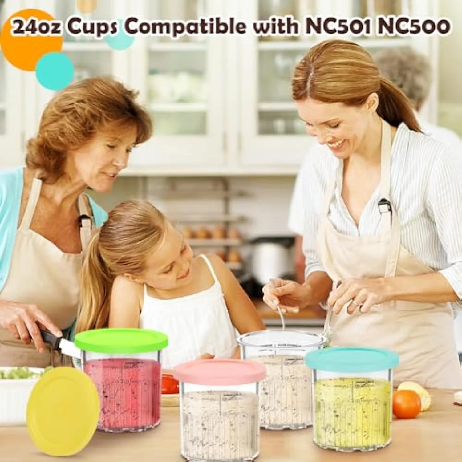 مجموعه 4 عددی جایگزین پینت و درب Ninja Creami Deluxe، ظروف نگهداری مواد غذایی، پینت های 710 میلی لیتری سازگار با دستگاه بستنی ساز Ninja سری NC501 NC500، ظروف بستنی خامه ای 11 در 1