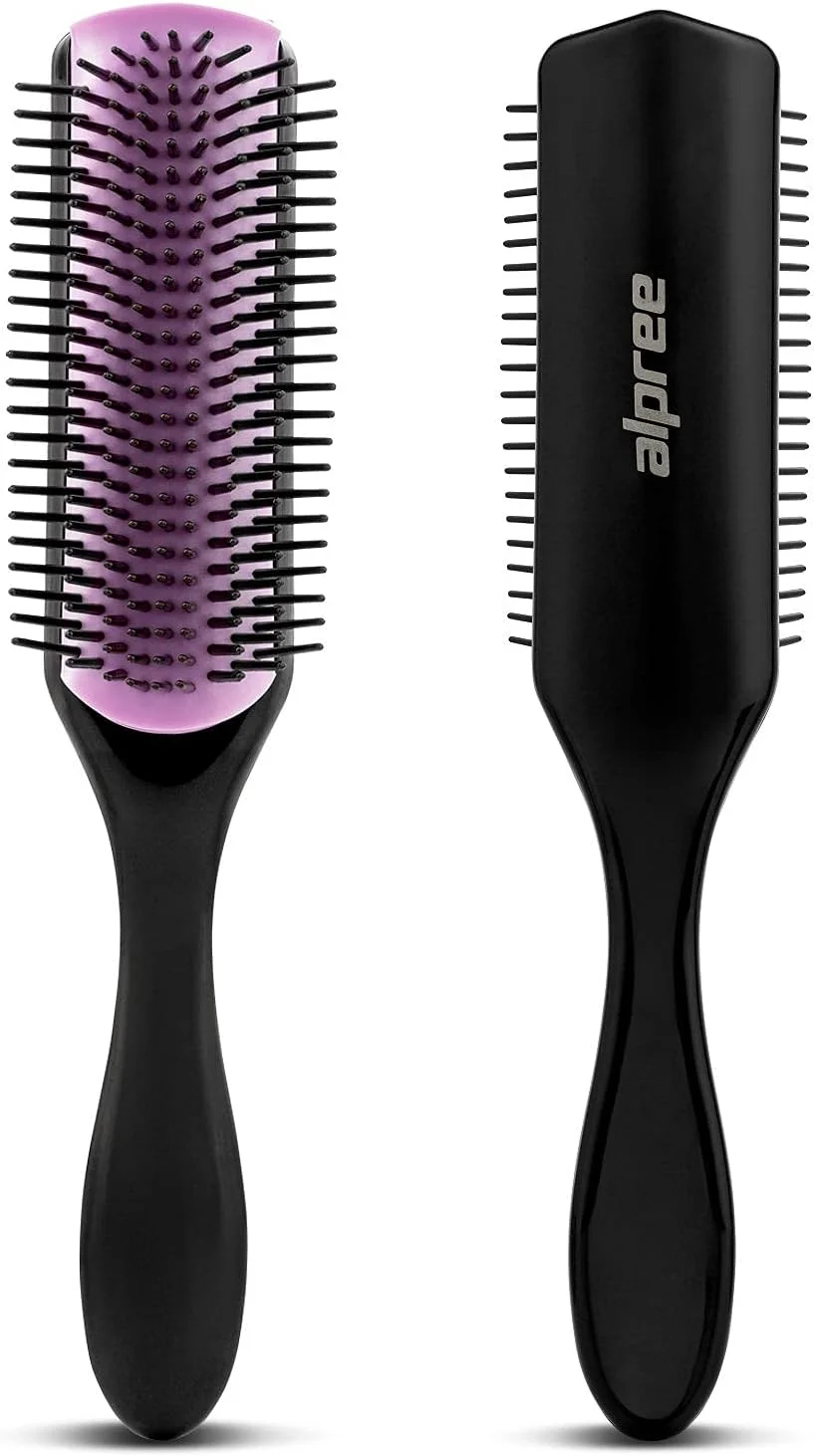 برس حالت دهنده موی حرفه ای 9 ردیفه آلپری برای موهای طبیعی، ضخیم و مجعد | برس جداکننده نایلونی کلاسیک، عالی برای ایجاد حلقه (بنفش)