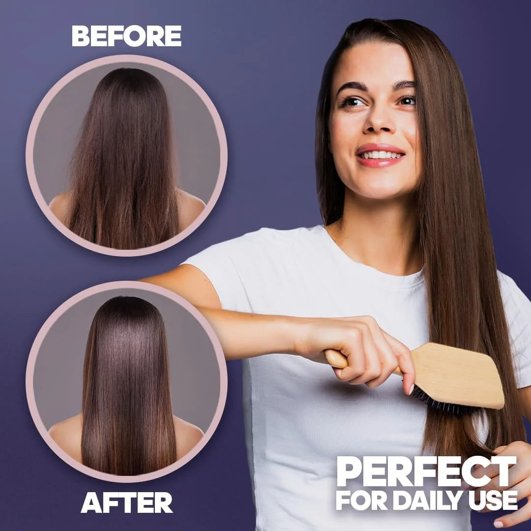 ست برس مویی چوبی AMROAH شامل 2 عدد برس موی چوبی و شانه، برس مویی ضد الکتریسیته ساکن برای باز کردن گره و حالت دادن به مو با دسته ارگونومیک، مناسب برای موهای ضخیم، فر، نازک، بلند، کوتاه، خیس و خشک برای مردان، زنان و کودکان