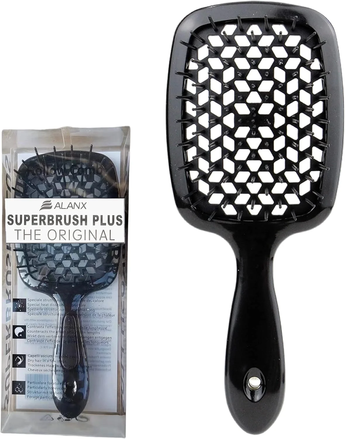 برس مو باز کننده گره ALANX، شانه ماساژ فر، برس باز کننده گره مو برای زنان، دختران و کودکان برای موهای خیس، خشک، نازک، مجعد، ضخیم و بلند (مشکی/مشکی)