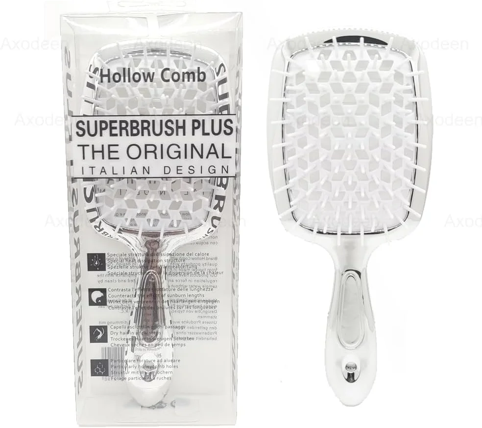 برس باز کننده گره مو Axodeen، شانه ماساژ فر برای موهای طبیعی فر، خیس، خشک، ضخیم، صاف و بلند (نقره ای/سفید)