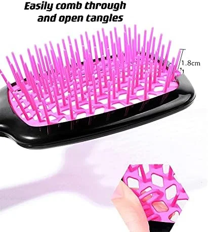 برس مو باز کننده گره ALANX، شانه ماساژ فر، برس باز کننده گره مو برای زنان، دختران و کودکان برای موهای خیس، خشک، نازک، مجعد، ضخیم و بلند (مشکی/مشکی)