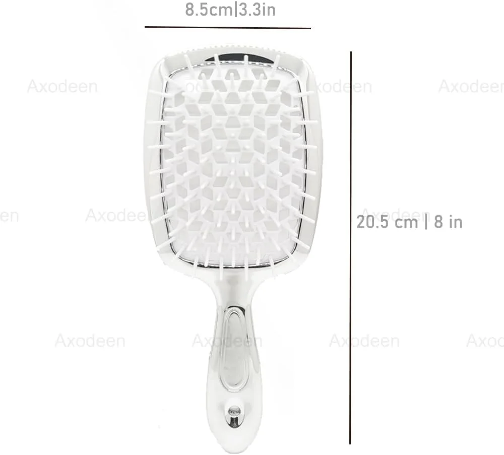 برس باز کننده گره مو Axodeen، شانه ماساژ فر برای موهای طبیعی فر، خیس، خشک، ضخیم، صاف و بلند (نقره ای/سفید)