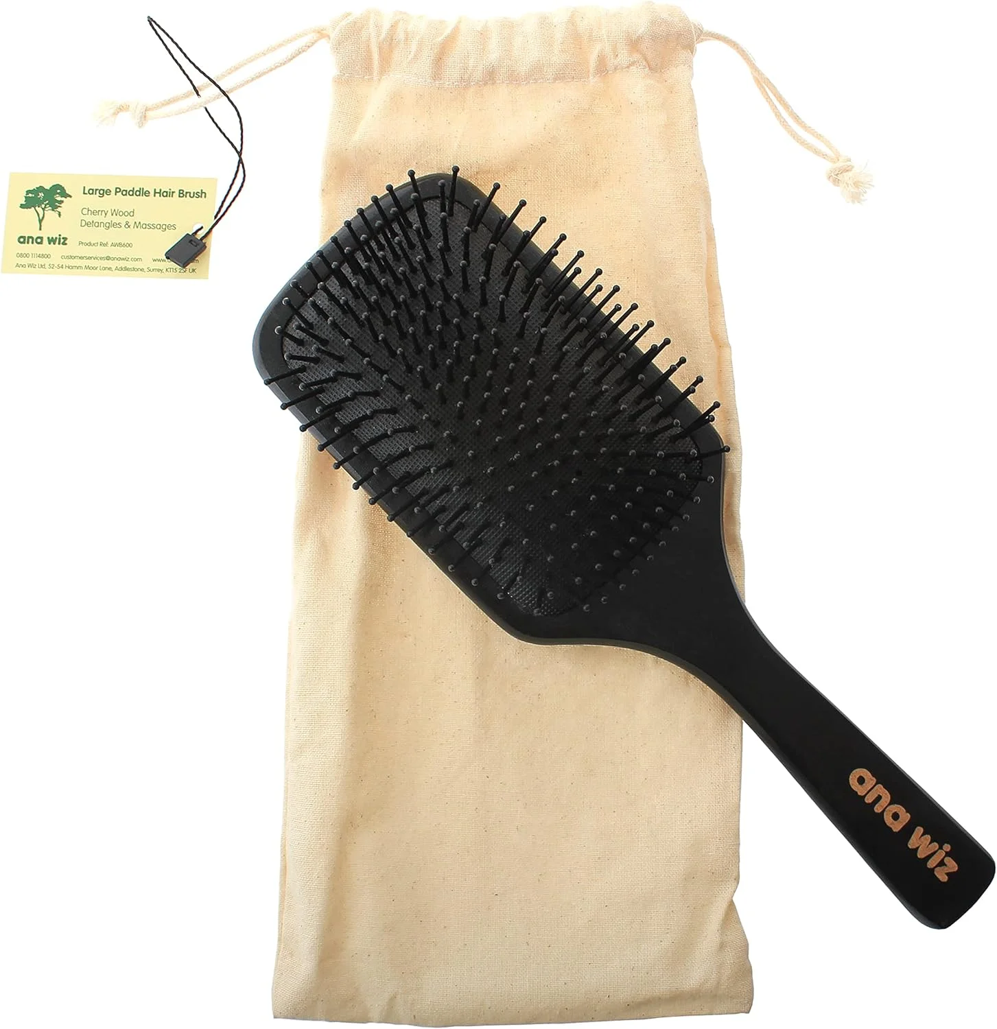برس مو پارویی چوبی بزرگ آنا ویز به همراه کیف برس قابل استفاده مجدد، مناسب برای موهای صاف و موج دار با هر طول. گره ها را باز می کند و ظاهری صاف و یکدست ایجاد می کند.