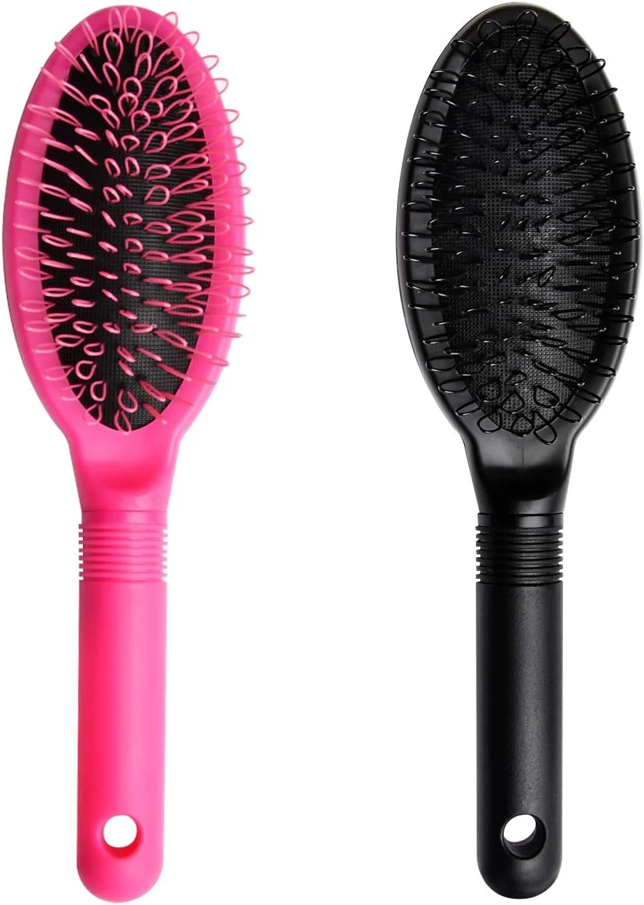 برس مو اکستنشن و کلاه گیس آکامینو لوپ - برس باز کننده گره مو برای موهای طبیعی و مصنوعی 100% ریمی، صورتی و مشکی - 2 عدد