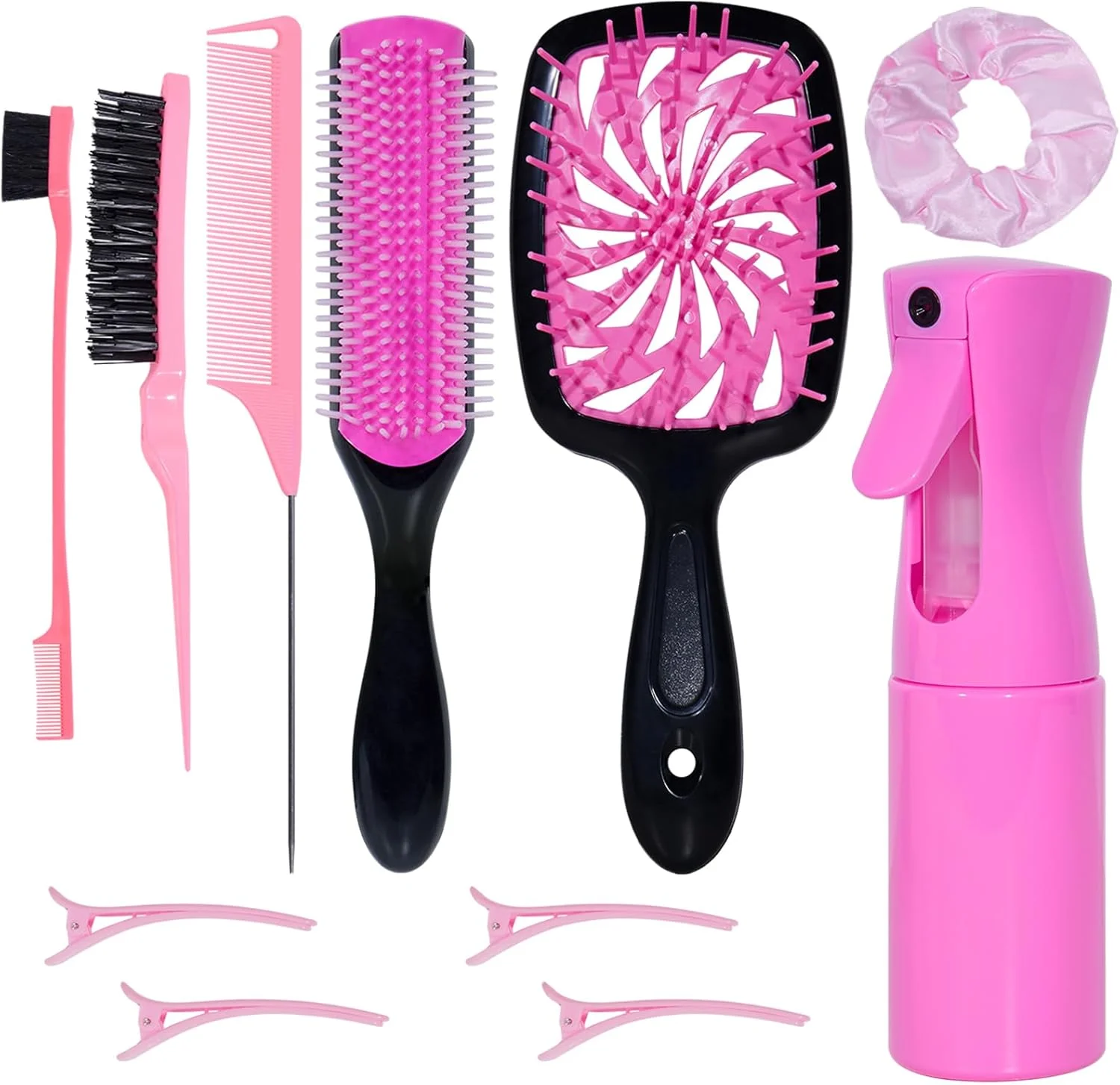 ست برس مو 11 تکه، برس باز کننده گره مو و بطری اسپری، 3 عدد برس موی صاف کننده برای کودکان نوپا، مناسب برای مدل موهای خیس و خشک، مناسب برای بزرگسالان و کودکان. (صورتی)