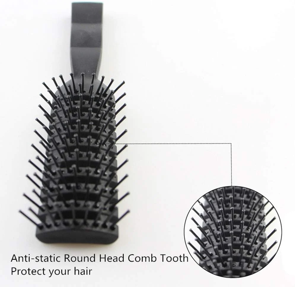 (برس فضایی) - برس مو، برس منفذ دار برای زنان و مردان، برس موی منفذ دار برای خشک کردن با سشوار، موهای خیس یا خشک با موهای نوک توپی، برای موهای کوتاه و صاف مناسب برای مسافرت (برس فضایی)، مشکی، 22 سانتی متر