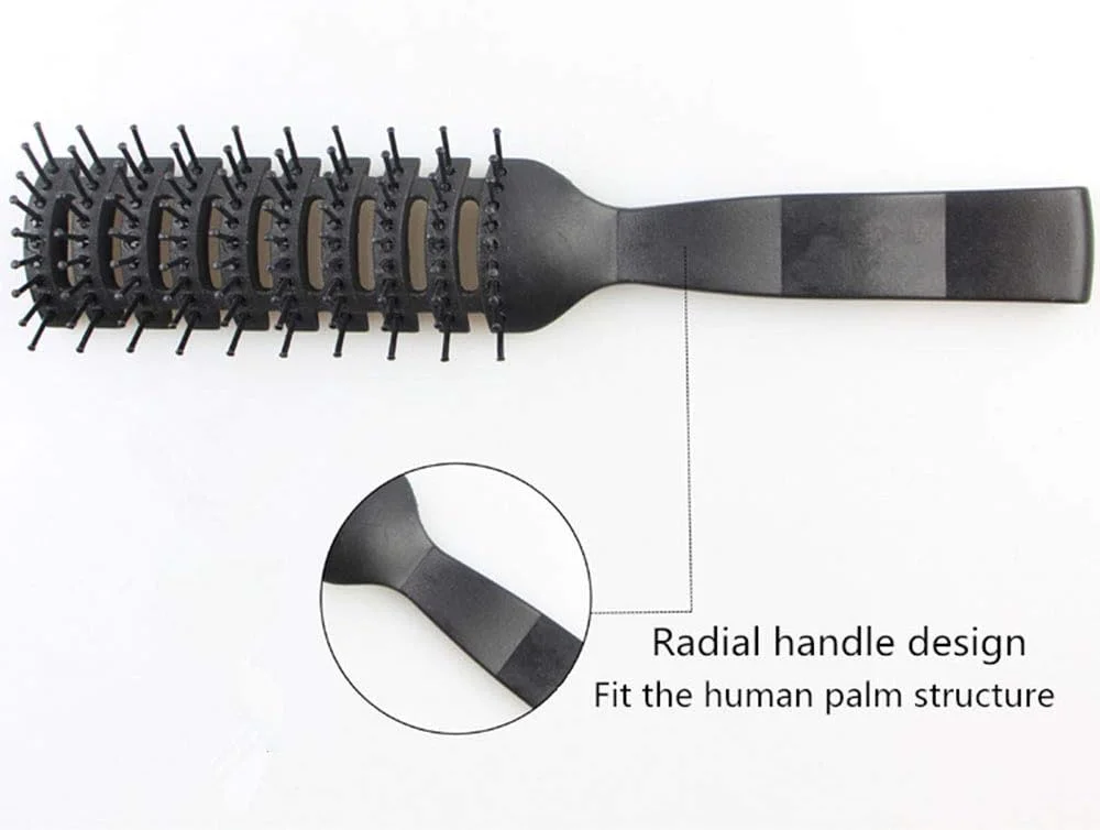 (برس فضایی) - برس مو، برس منفذ دار برای زنان و مردان، برس موی منفذ دار برای خشک کردن با سشوار، موهای خیس یا خشک با موهای نوک توپی، برای موهای کوتاه و صاف مناسب برای مسافرت (برس فضایی)، مشکی، 22 سانتی متر