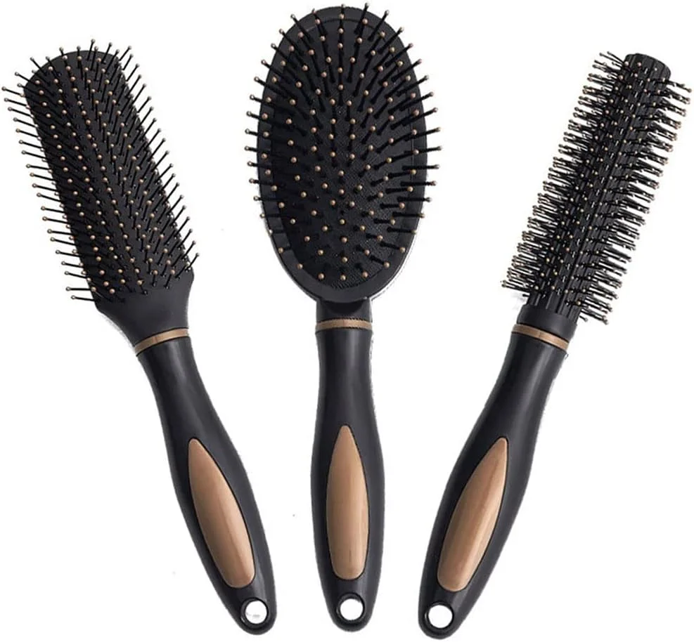 ست برس مویی پارویی 3 عددی، برس باز کننده گره و شانه مو برای آقایان و خانم ها، بدون گره خوردگی، مناسب موهای بلند، ضخیم، نازک، فر و طبیعی (مشکی)