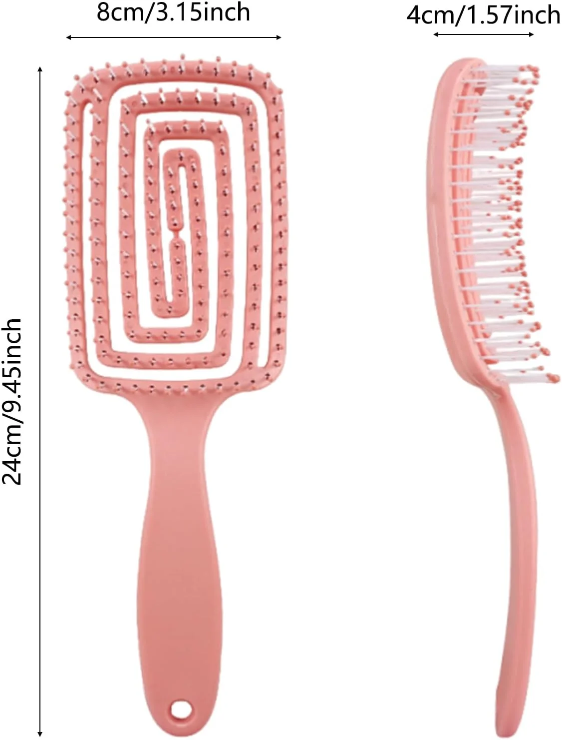 برس موی باز کننده گره مو، 2 عدد، با پنل پشتی توخالی و دسته آویز، مناسب برای موهای بلند، فر، خشک و خیس (صورتی + بنفش)