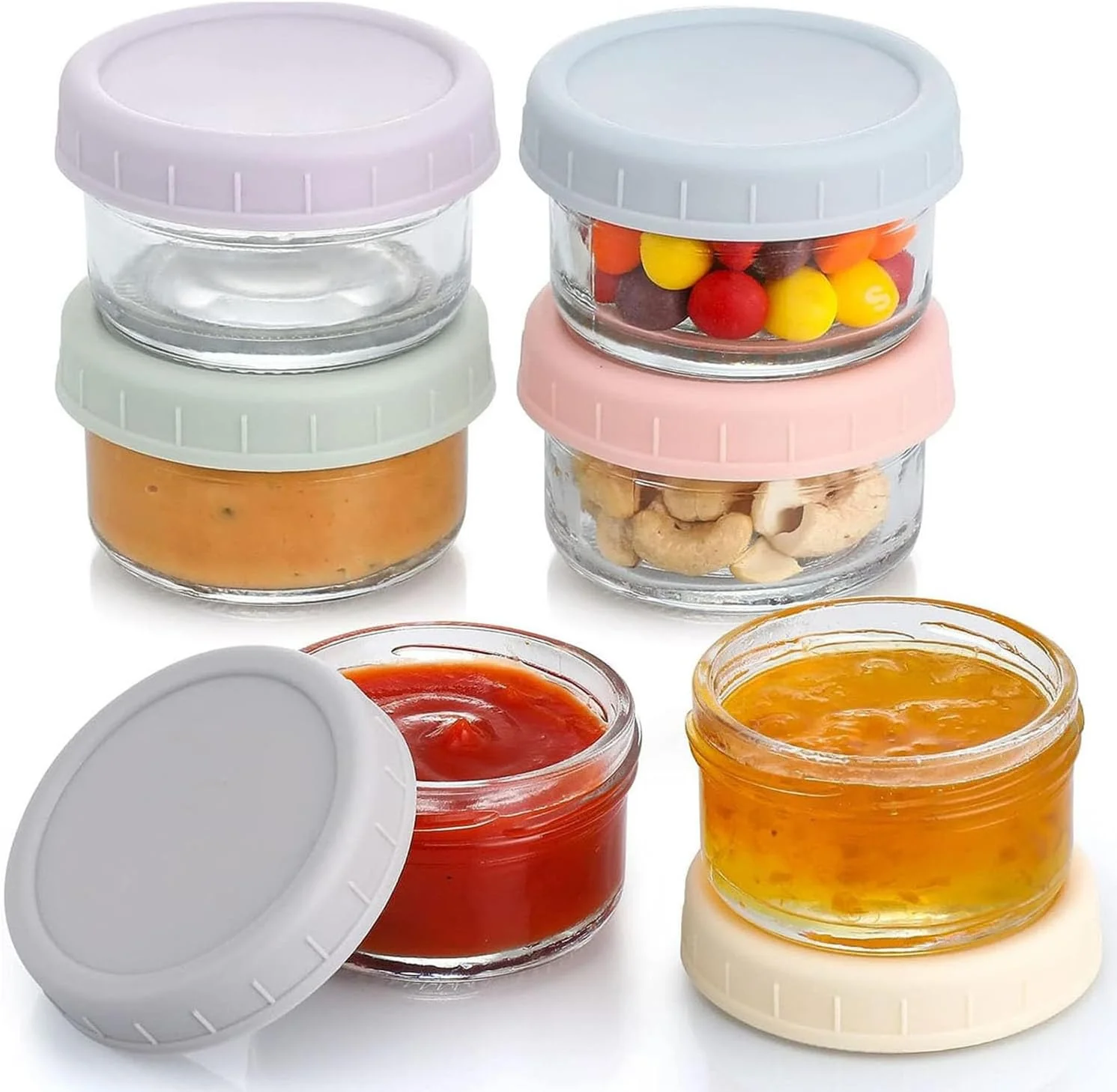 ظروف سس سالاد، فنجان های شیشه ای 80 میلی لیتری با درب، بسته 6 عددی، ضد نشت و قابل استفاده مجدد، برای جدا کردن سس ها، پیک نیک و مسافرت