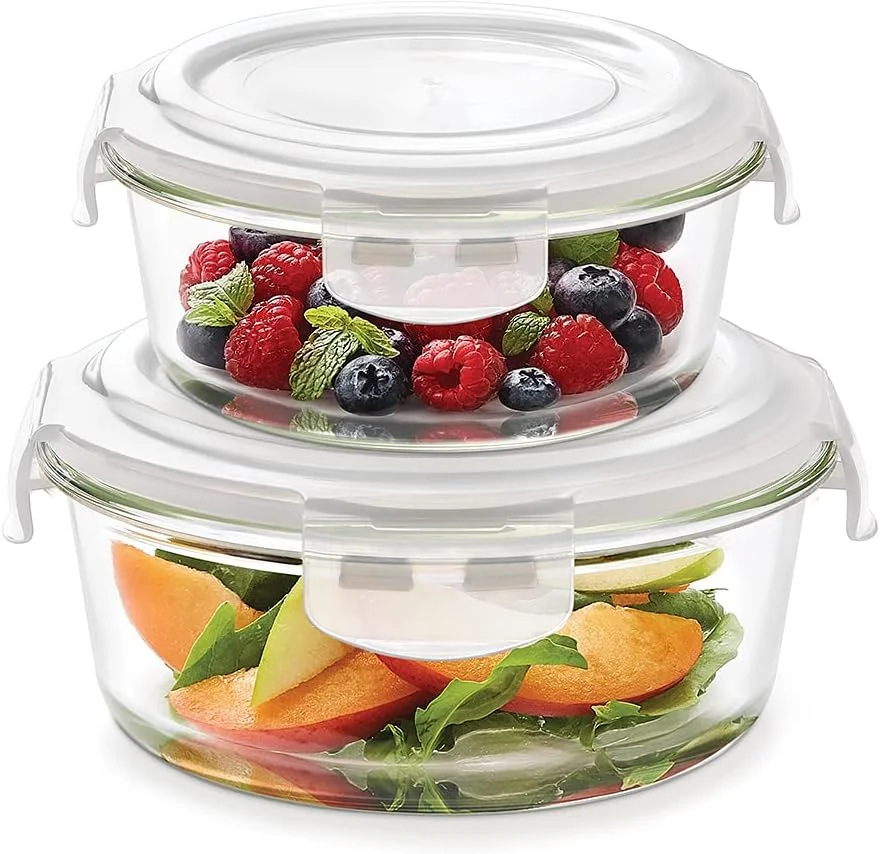 بوروسیل - ست 2 عددی ظرف نگهداری غذا Klip-N-Store مناسب مایکروویو و فر، ظرف شیشه ای، گرد 240 و 400 میلی لیتر، با درب محکم
