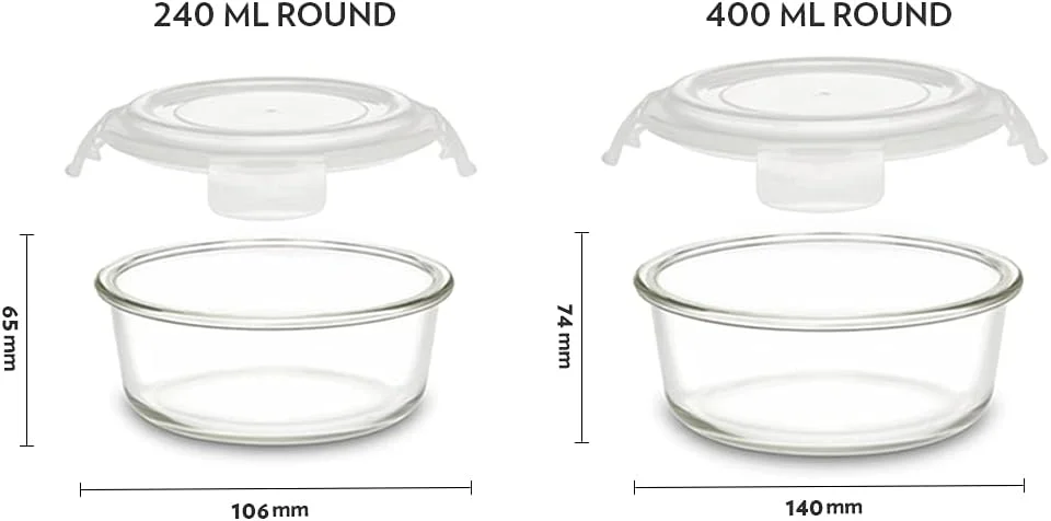 بوروسیل - ست 2 عددی ظرف نگهداری غذا Klip-N-Store مناسب مایکروویو و فر، ظرف شیشه ای، گرد 240 و 400 میلی لیتر، با درب محکم