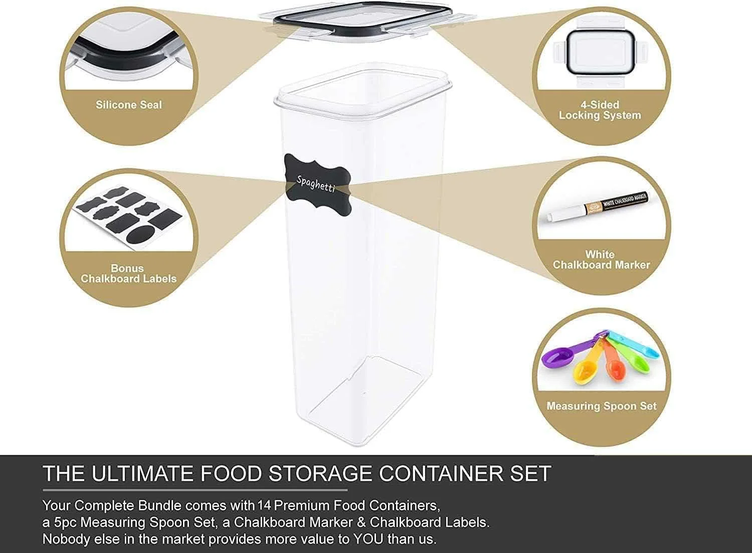 ظروف نگهداری مواد غذایی درب دار TYCOM مناسب برای نظم دهی آشپزخانه - ظروف پلاستیکی برای نگهداری مواد غذایی در انبار - ظروف نگهداری غلات، برنج، پاستا، آرد و شکر - 14 تکه مشکی ظروف نگهداری مواد غذایی درب دار TYCOM مناسب برای نظم دهی آشپزخانه - ظروف پلاستیکی برای نگهداری مواد غذایی در انبار - ظروف نگهداری غلات، برنج، پاستا، آرد و شکر - 14 تکه مشکی