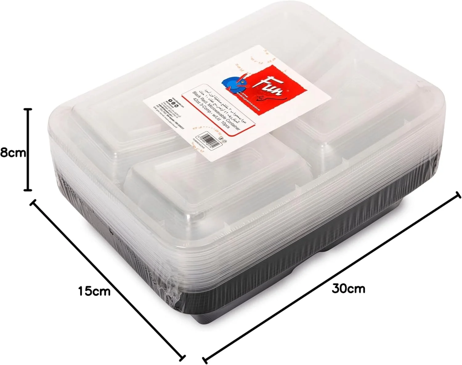 ظرف مستطیلی مشکی با سه محفظه و درب، 1250 میلی لیتر، قابل استفاده در مایکروویو/فریزر/فر/ماشین ظرفشویی، ظرف غذا (بدون BPA)، جعبه ناهار، قابل استفاده مجدد، یکبار مصرف (بسته 10 عددی)