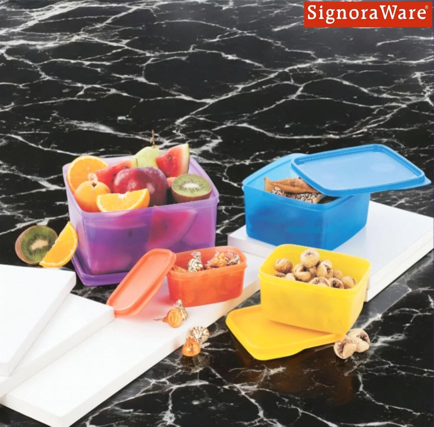 ظروف نگهداری مواد غذایی پلاستیکی SignoraWare Fresh Tab مناسب آشپزخانه | قابل استفاده در فریزر و مایکروویو و ضد نشت