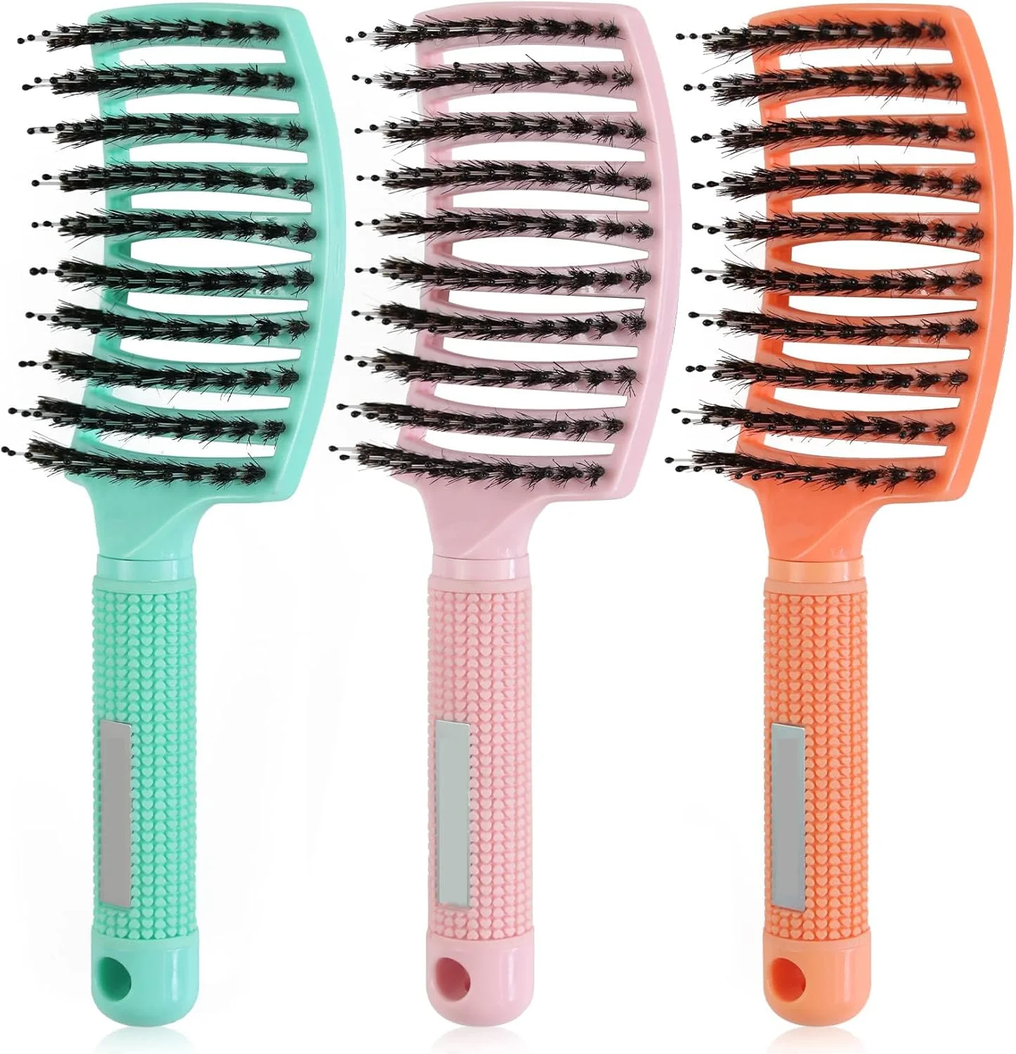 برس موی ماساژور سریع خشک شونده و منفذ دار آزونی، ست برس مو - منحنی، برس باز کننده گره مو برای موهای بلند، ضخیم، نازک و فر، بسته 3 عددی