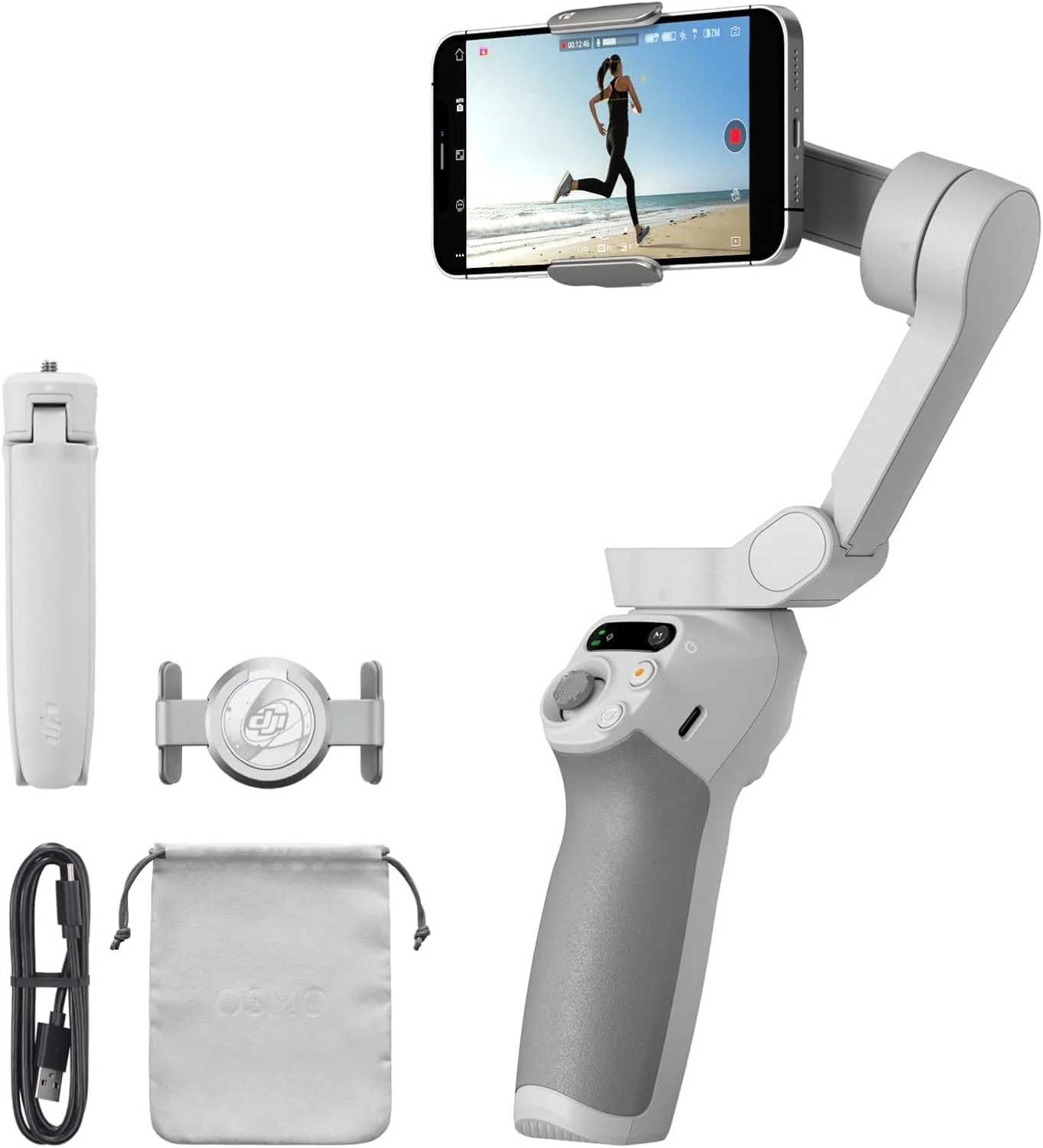 گیمبال موبایل DJI OSMO Mobile SE، تثبیت کننده 3 محوره، گیمبال دستی و اندروید آیفون با ShotGuides، ActiveTrack 6.0، تثبیت کننده ولاگ، خاکستری آتنی