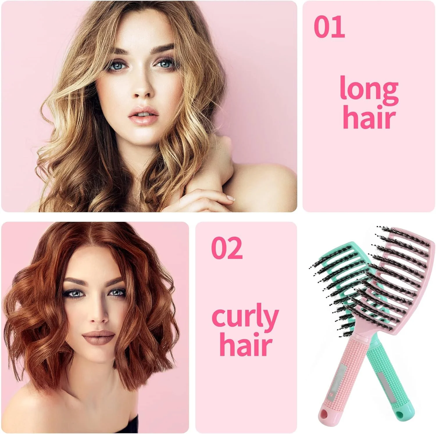 برس موی ماساژور سریع خشک شونده و منفذ دار آزونی، ست برس مو - منحنی، برس باز کننده گره مو برای موهای بلند، ضخیم، نازک و فر، بسته 3 عددی