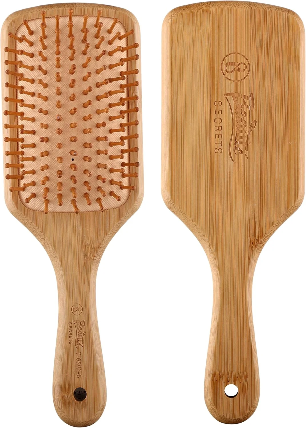 برس مو پدالی چوبی Beauté Secrets | طول 26 سانتی متر، عرض 9 سانتی متر | برس موی دسته چوبی بزرگ، تخت، طبیعی و سازگار با محیط زیست برای آقایان و خانم ها با موهای ضخیم، مجعد، موج دار و بلند (چوب)