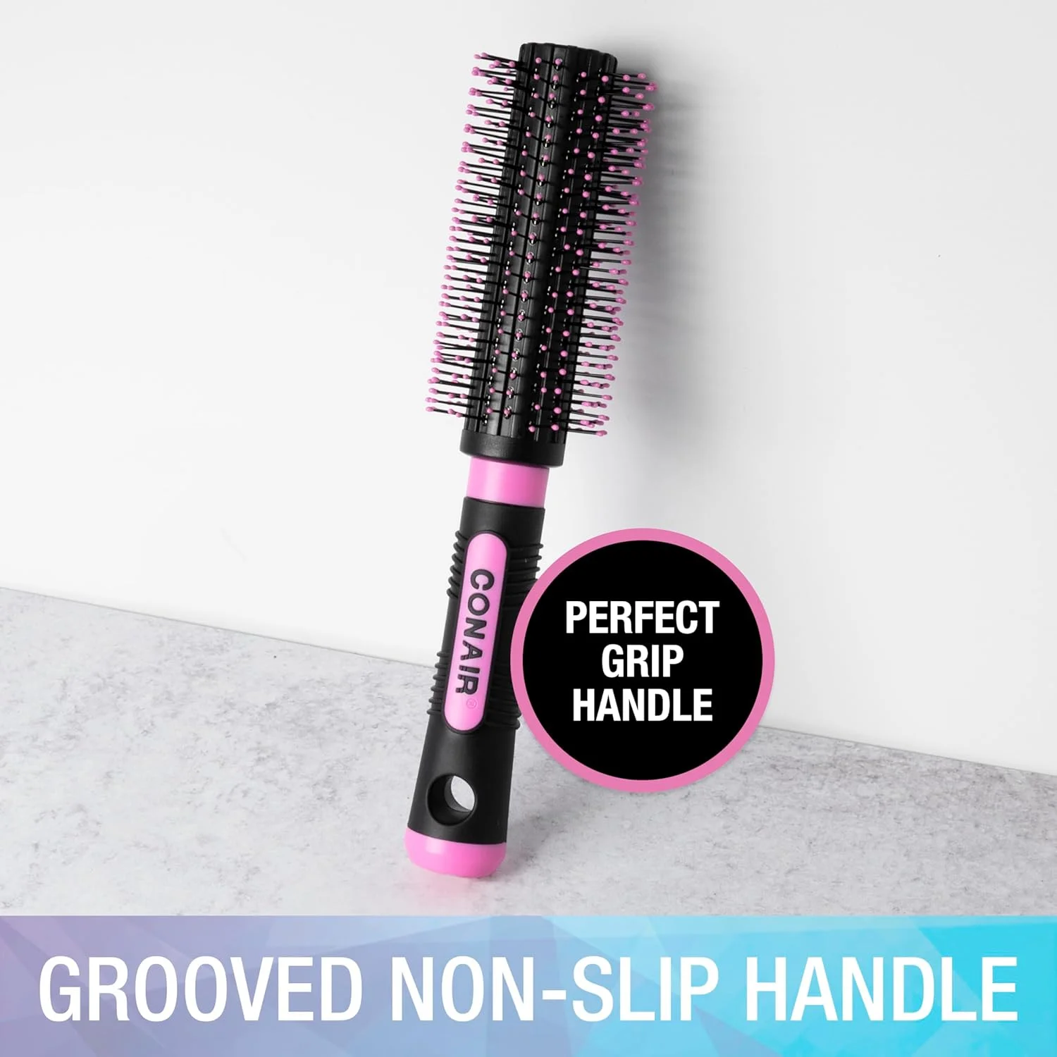 برس گرد مو کان ایر مدل Salon Results - برس مو برای حالت دادن - برس سشوار - دارای موهای نایلونی - حجم و پرپشتی می بخشد - مناسب برای تمام طول موها - صورتی/مشکی