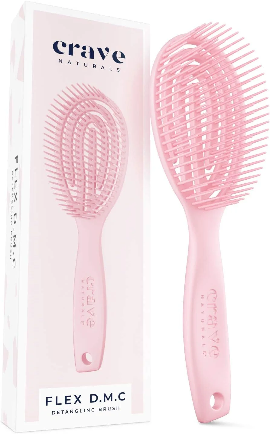 برس گره باز کن موهای طبیعی Crave Naturals FLEX DMC - برس گره باز کن انعطاف پذیر برای موهای فر، وز، ضخیم - گرد