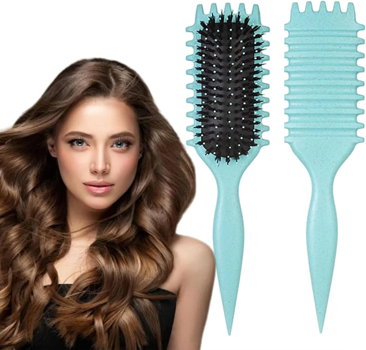 برس حالت دهنده موی فر، برس موی فر ممتاز، حالت دهنده و مشخص کننده فر برای خانم ها، باز کننده گره موی خیس و خشک، برس باز کننده گره و حالت دهنده برای انواع مو (آبی)