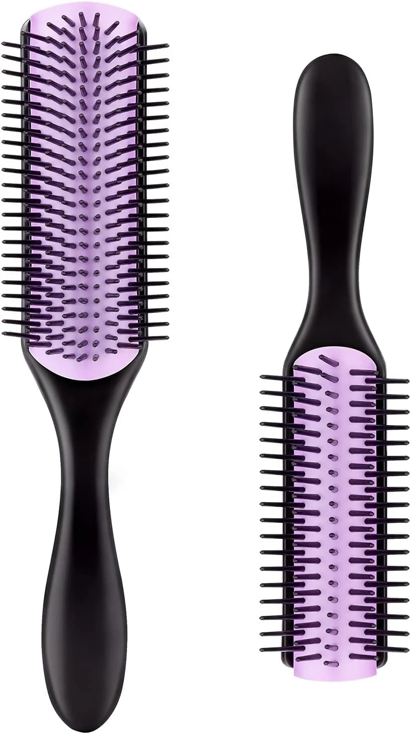 برس موی فر 2 عددی، برس حالت دهنده فر 9 ردیفه و 5 ردیفه برای موهای فر ضخیم 3a تا 4c، برای باز کردن گره، جدا کردن، شکل دادن و مشخص کردن فرها، چتری ها، موهای موج دار زنان و کودکان، بنفش
