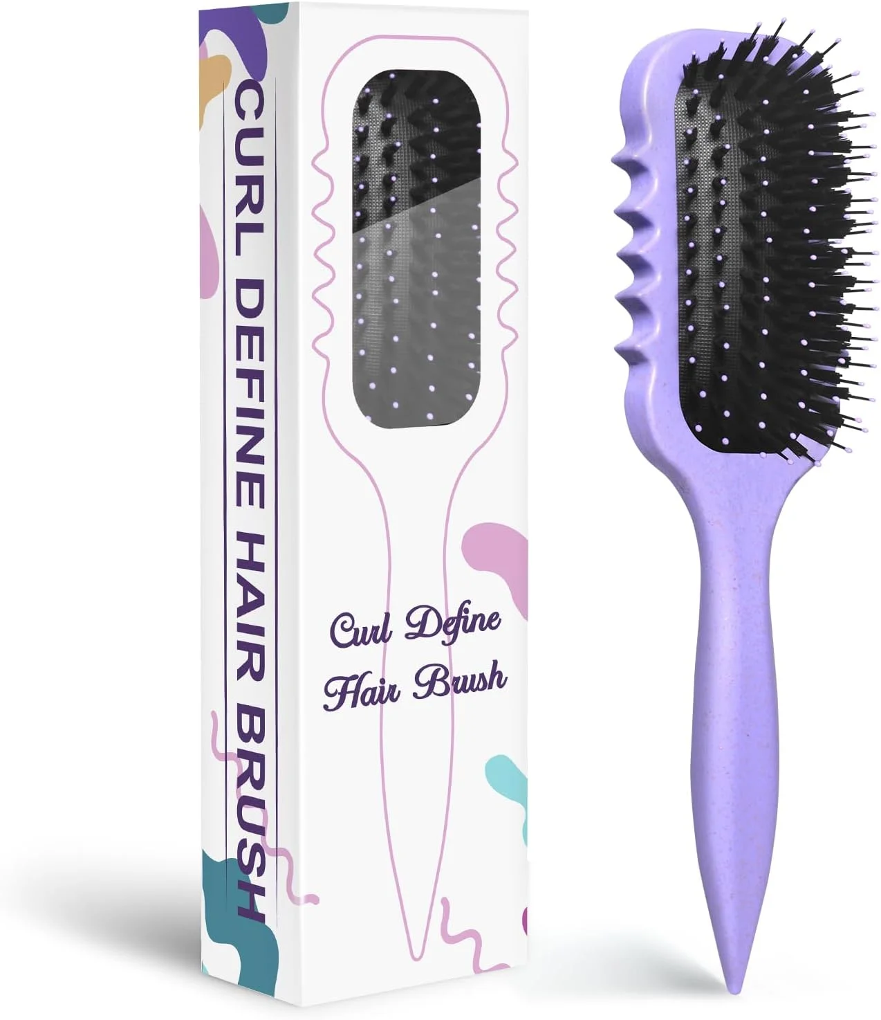 برس حالت دهنده موهای فر - ابزار باز کردن گره و حالت دادن به فرهای طبیعی - برس همه کاره برای انواع مو - ایده آل برای حالت دادن و خشک کردن موهای مرطوب (بنفش)