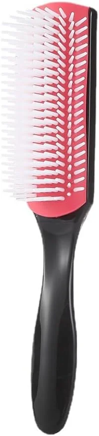 برس موی فر D3 (مشکی و قرمز) 7 ردیفه، برس حالت دهنده برای باز کردن گره، جدا کردن، شکل دادن و مشخص کردن فرها - برای آقایان و بانوان