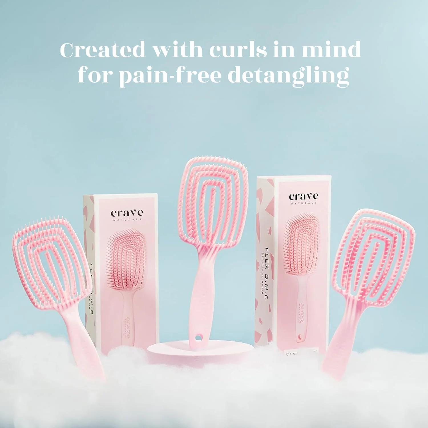 برس گره باز کن موهای فر و ضخیم Crave Naturals FLEX DMC - برس گره باز کن انعطاف پذیر با صفحه مربعی - صورتی