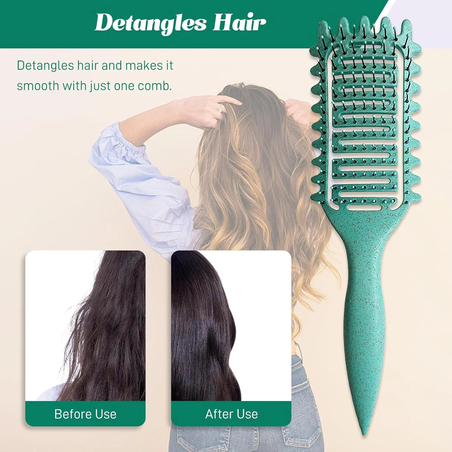 برس حالت دهنده فر، برس حالت دهنده موهای فر، برس حالت دهنده برای باز کردن گره، شکل دادن و مشخص کردن فرها برای زنان و مردان، کاهش کشیدگی و جدا شدن فرها برای فرهای مشخص، هدیه برای زنان، سبز