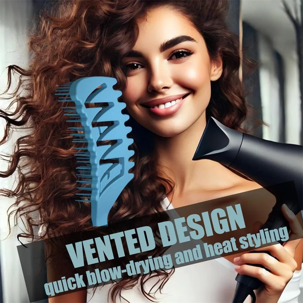 برس حالت دهنده فر - برس موی منفذ دار Azonee برای شکل دادن و حالت دادن به موهای فر، مناسب برای زنان و مردان، 1 عدد (آبی تیره)