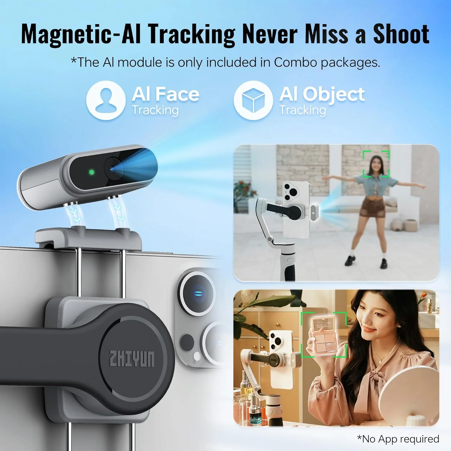 استابلایزر گیمبال گوشی هوشمند ZHIYUN CINEPEER CQ5 COMBO [اورجینال]، گیمبال 3 محوره با ردیاب هوش مصنوعی، نور مغناطیسی، میله افزایش طول، کنترل صوتی، مناسب برای آیفون و اندروید