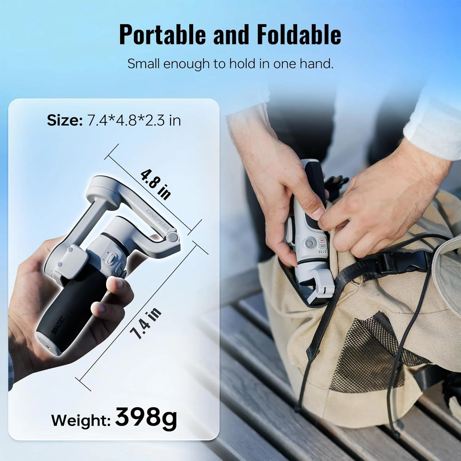 استابلایزر گیمبال گوشی هوشمند ZHIYUN CINEPEER CQ5 COMBO [اورجینال]، گیمبال 3 محوره با ردیاب هوش مصنوعی، نور مغناطیسی، میله افزایش طول، کنترل صوتی، مناسب برای آیفون و اندروید