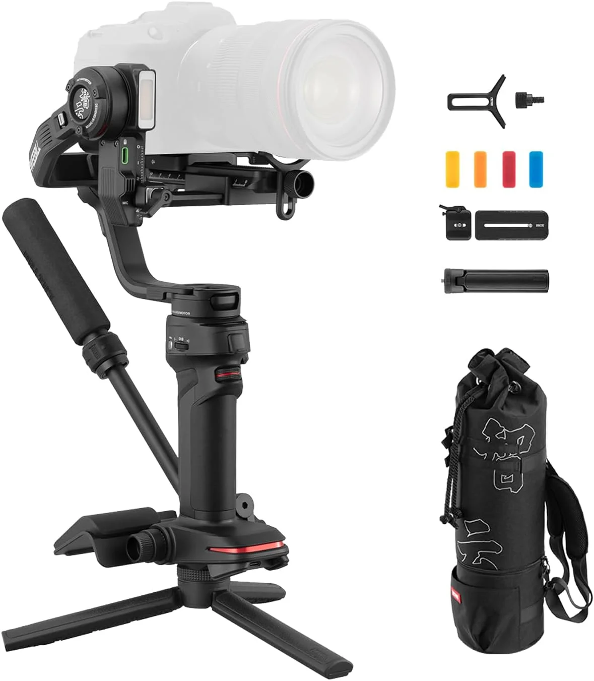 ژیون Weebill 3 Combo، لرزشگیر گیمبال برای دوربین های DSLR و بدون آینه، Nikon Sony Panasonic Canon Fujifilm BMPCC 6K، دسته اسلینگ قابل افزایش، تکیه گاه مچ دست، نور پرکننده و یکپارچه سازی میکروفون، شارژ سریع PD