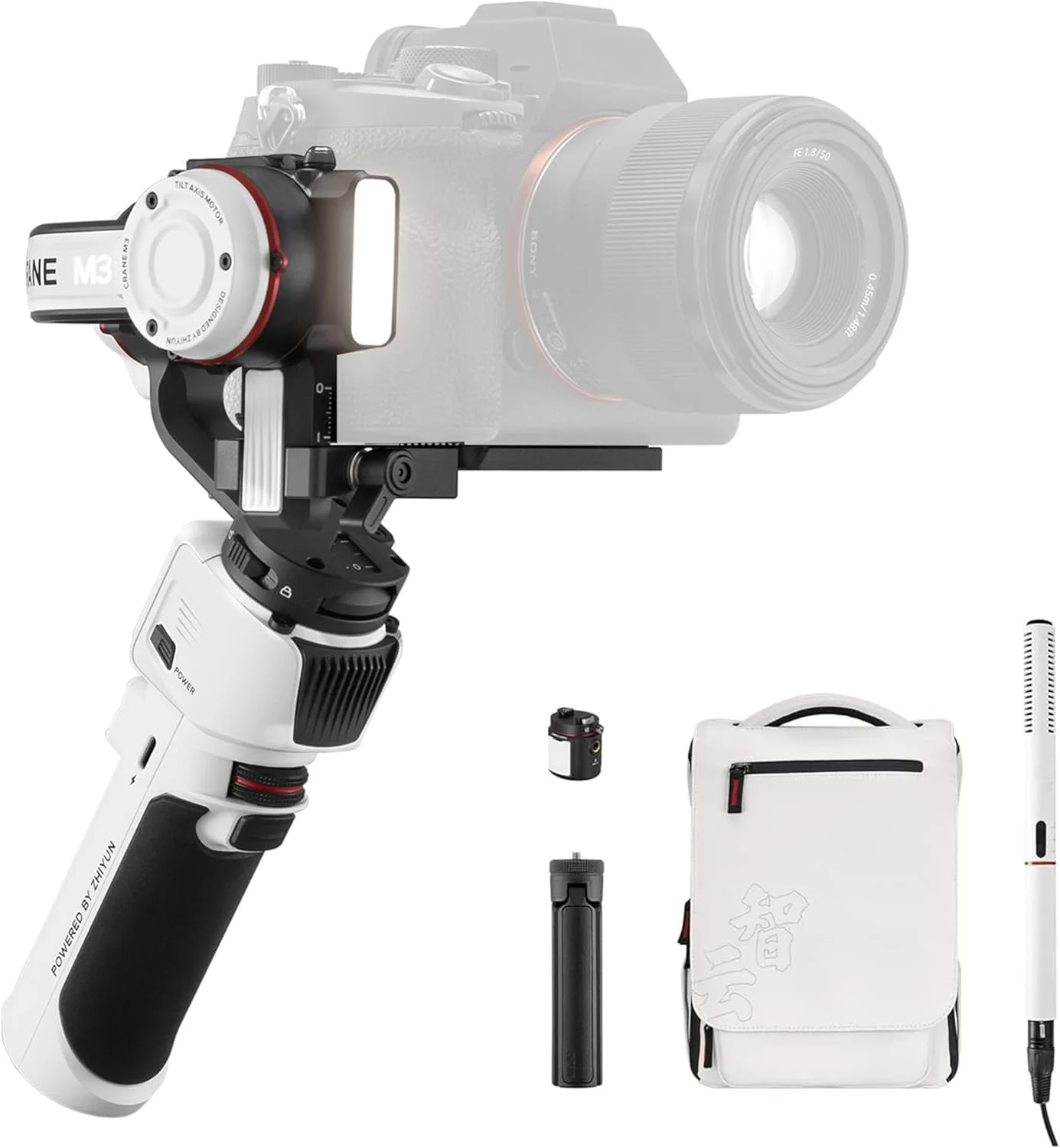 لرزشگیر گیمبال 3 محوره ZHIYUN Crane M3 Pro [اورجینال]، تثبیت کننده دوربین، با نور پرکننده، میکروفون، سه پایه، کیف نگهداری برای دوربین های اکشن، دوربین تک لنزی میکرو