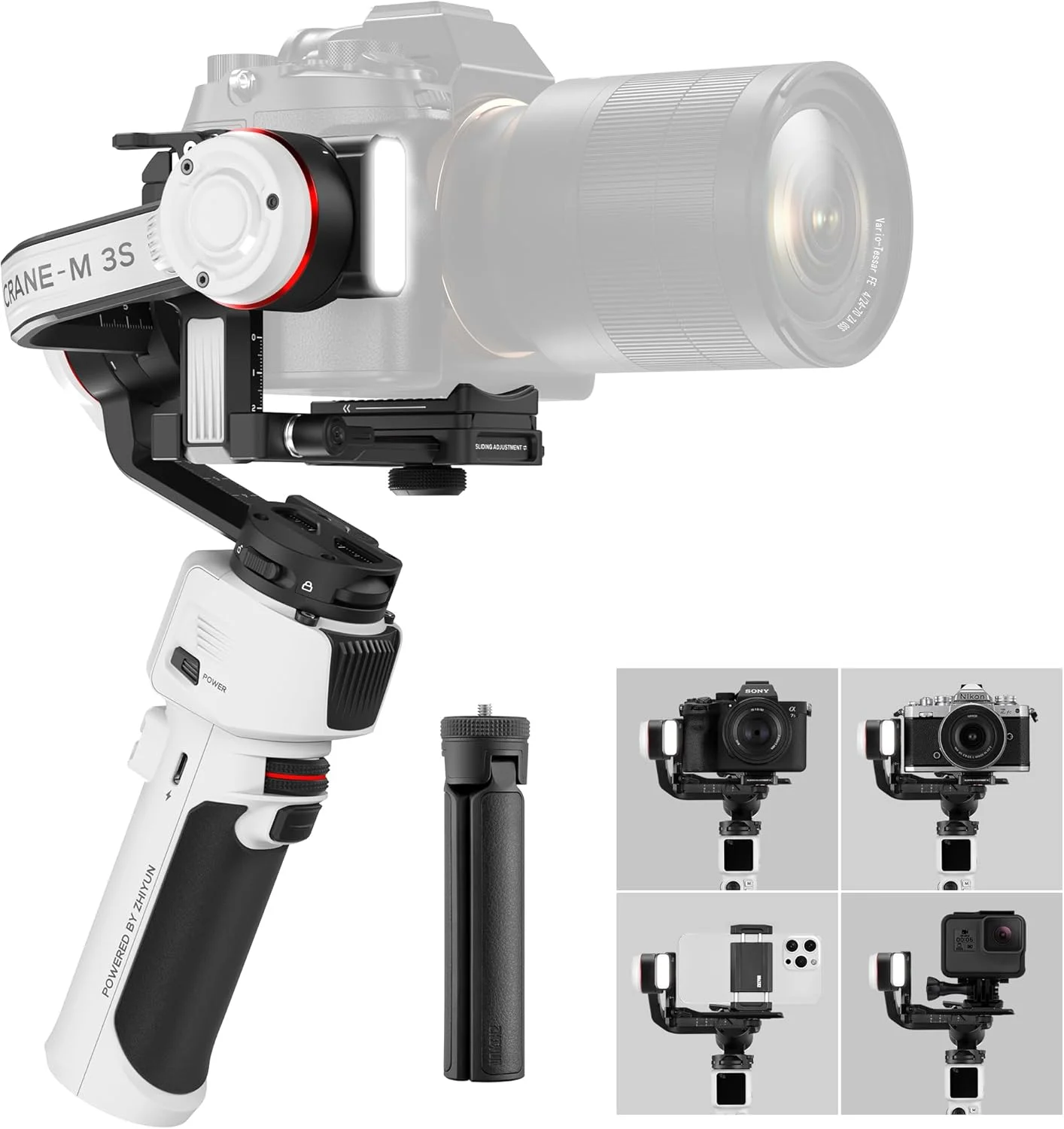 لرزشگیر دوربین 3 محوره ZHIYUN Crane M3S [اورجینال]، نور تقویت کننده، بلوتوث بی سیم، گیمبال دوربین بدون آینه جمع و جور، دوربین های اکشن جمع و جور، تلفن هوشمند، 700 گرم